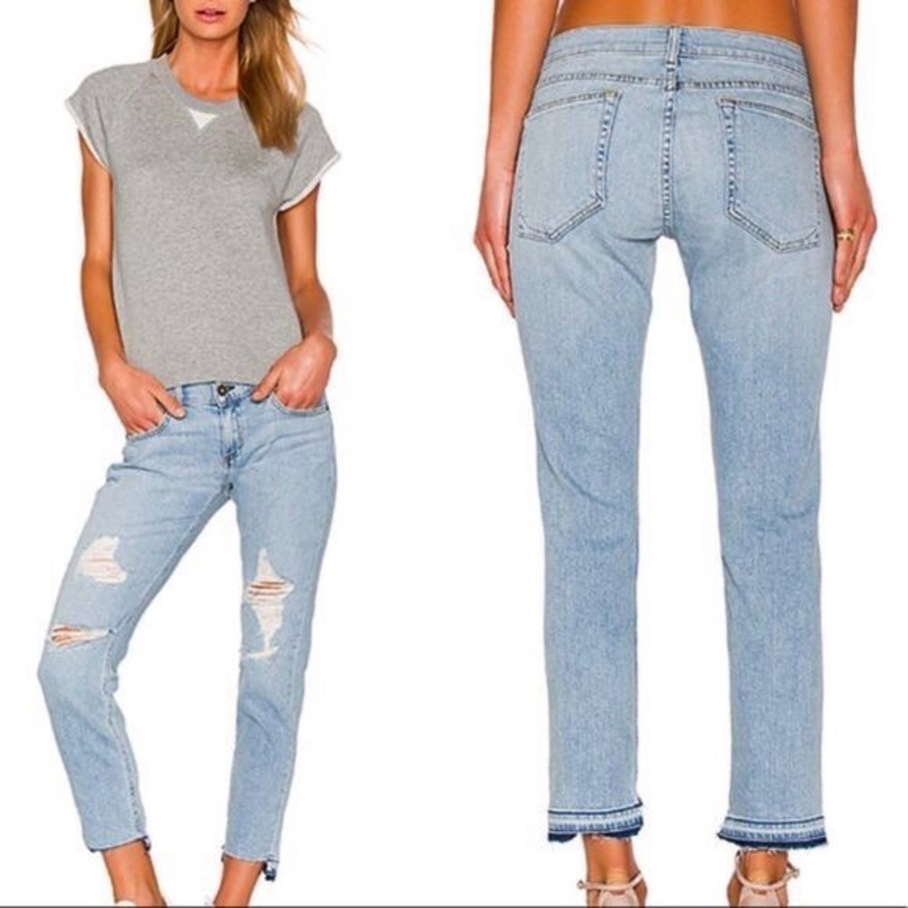 Rag & Bone Dre Capri Jeans Size 24 Light Blue Step Hem Raw Unraveled